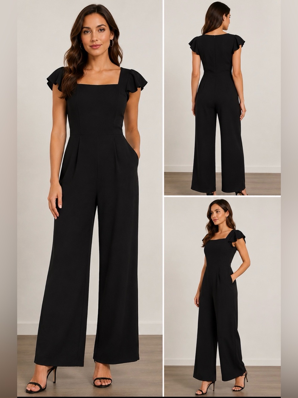 Adrianna Papell Black Square Neck Wide Leg Jumpsuit | Size 6 | NWT